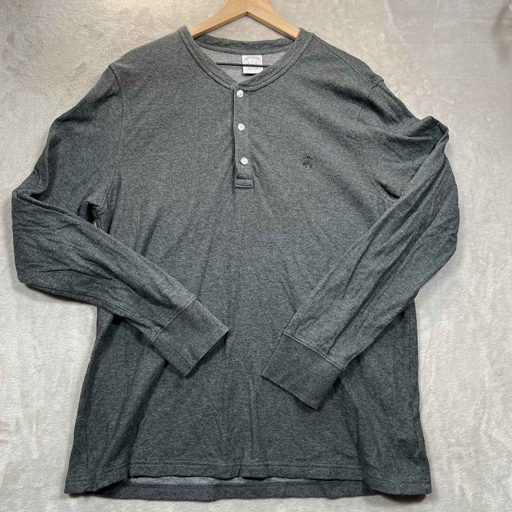 Brooks Brothers 1818 Men's XL Gray Henley Long Sleeve Shirt Cotton - Picture 2 of 7
